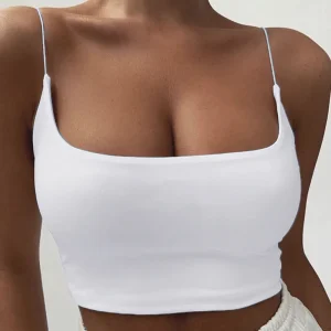 Crop Tops Womens Vest Breathable Camisole Elastic Low Back Plus Size Sexy Slim Fit Solid Color Spaghetti Strap